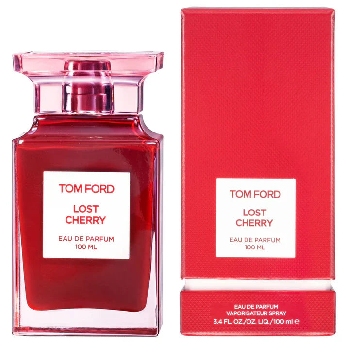 Tom Ford Lost Cherry perfume bottle and packaging on a white background
