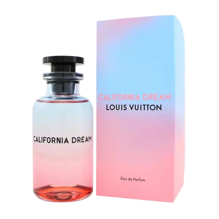 Louis Vuitton California Dream perfume bottle and packaging on a white background