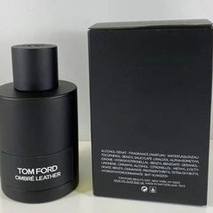 Black Tom Ford Ombre Leather perfume bottle and packaging on a white background