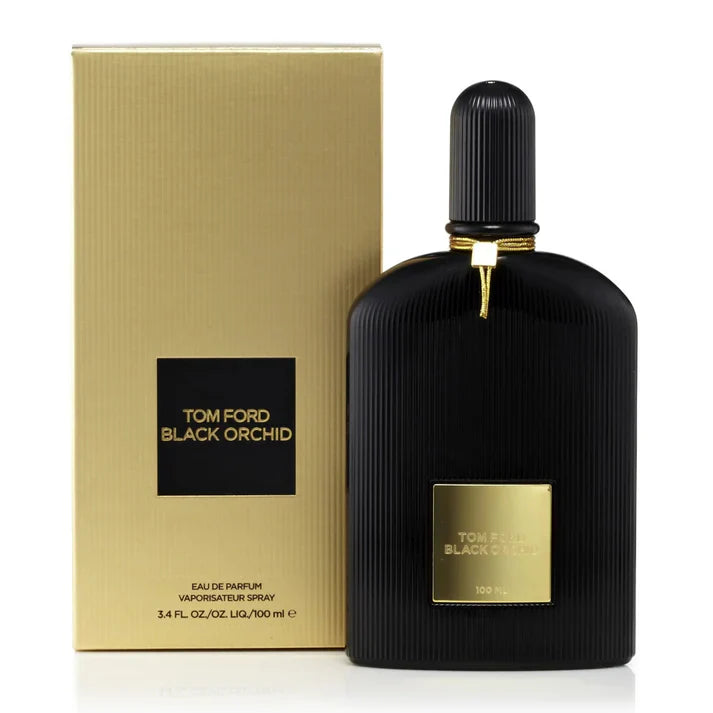 Black Tom Ford Black Orchid perfume bottle and packaging on a white background