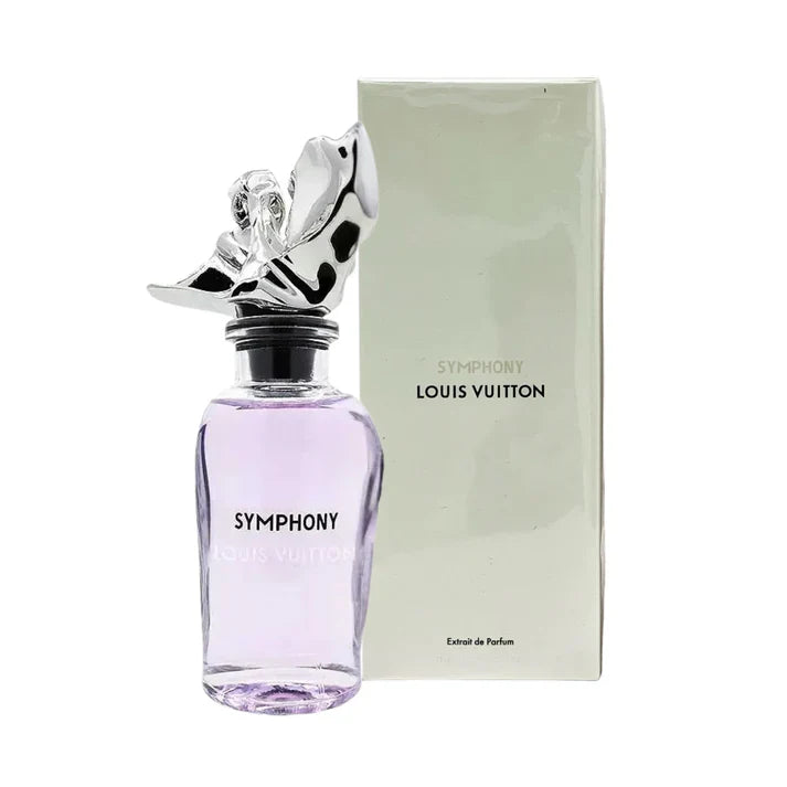 Louis Vuitton Symphony perfume bottle and packaging on a white background