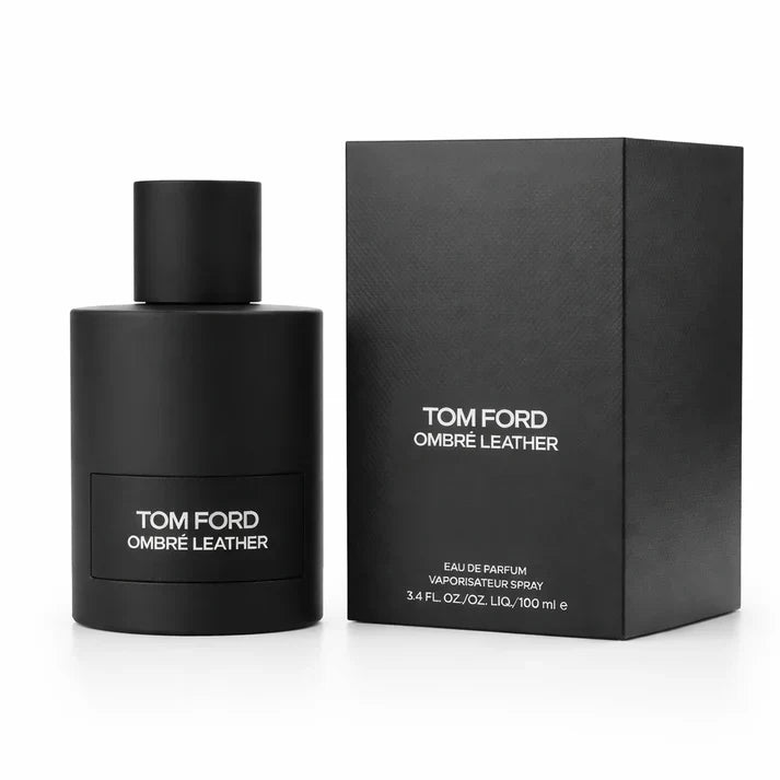 Tom Ford Ombre Leather perfume bottle and packaging on a white background