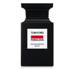 Black Tom Ford perfume bottle with 'Fabulous' label on a white background