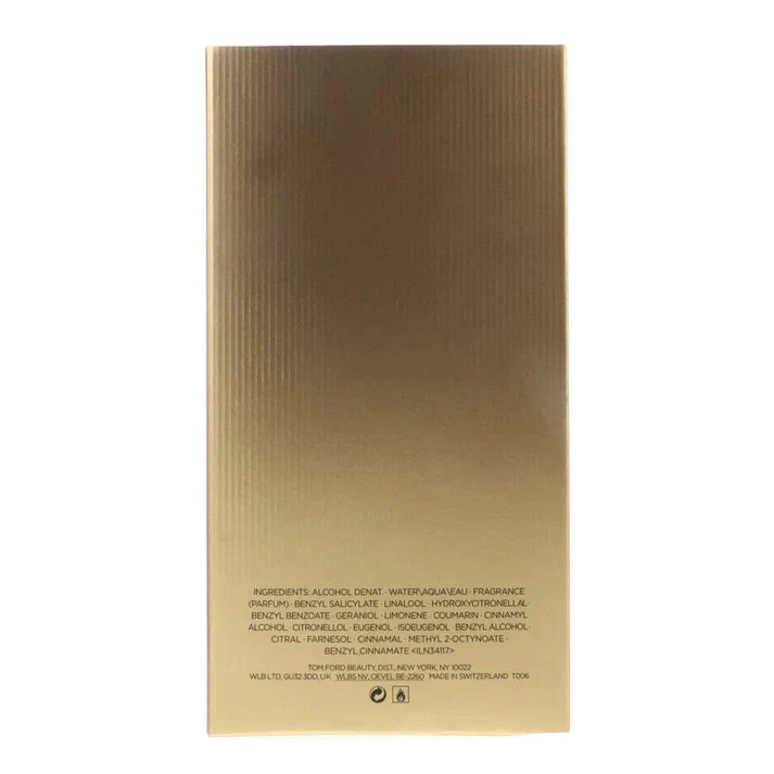Gold rectangular product packaging with text on a white background