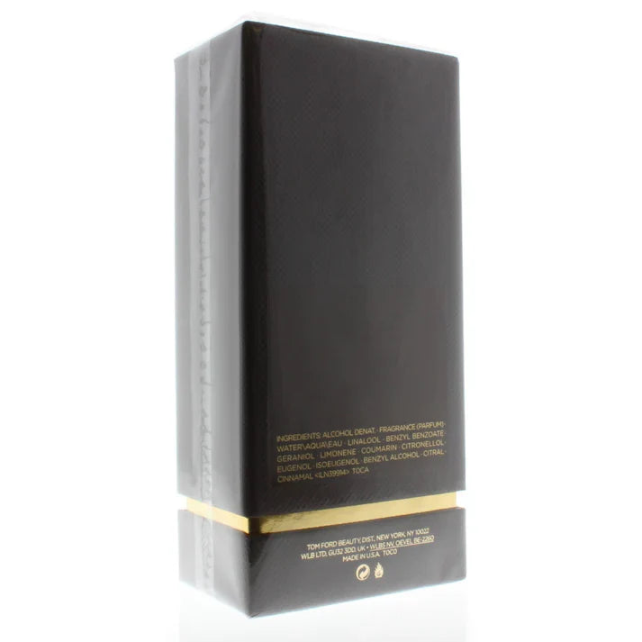 Black rectangular product packaging with gold band on a white background