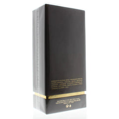 Black rectangular product packaging with gold band on a white background