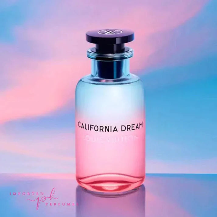 Perfume bottle labeled 'California Dream' with a gradient background