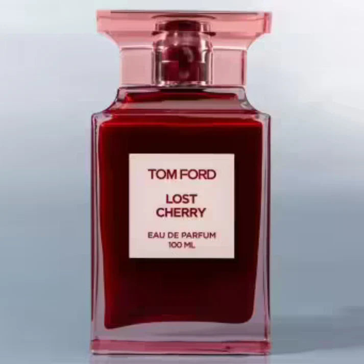 Tom Ford Lost Cherry perfume bottle on a light gray background